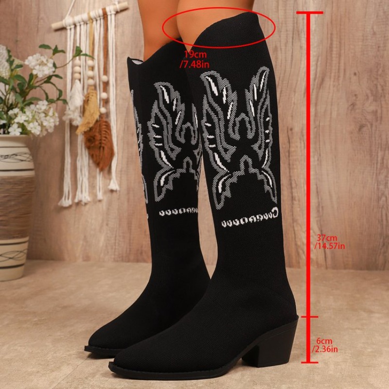 Embroidery Fabric - Botas Western Femininas de Salto Baixo