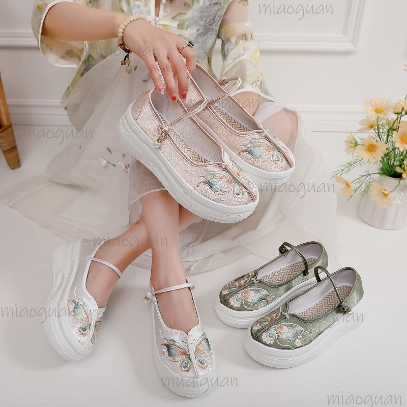 Embroidery Fabric - Sapatos Femininos Estilo Chinês com Bordado,