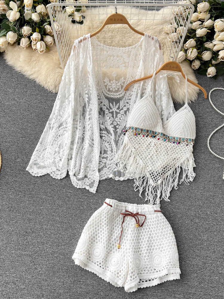 Embroidery Cardigan - Conjunto de Verão Novo para Mulheres