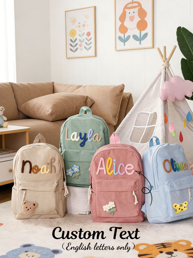 Embroidery Initials Designs - Mochila de Corduroy Personalizada Unissex —