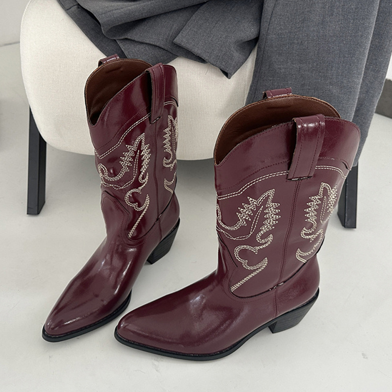 Embroidery Design - Liyke designer vinho vermelho couro botas