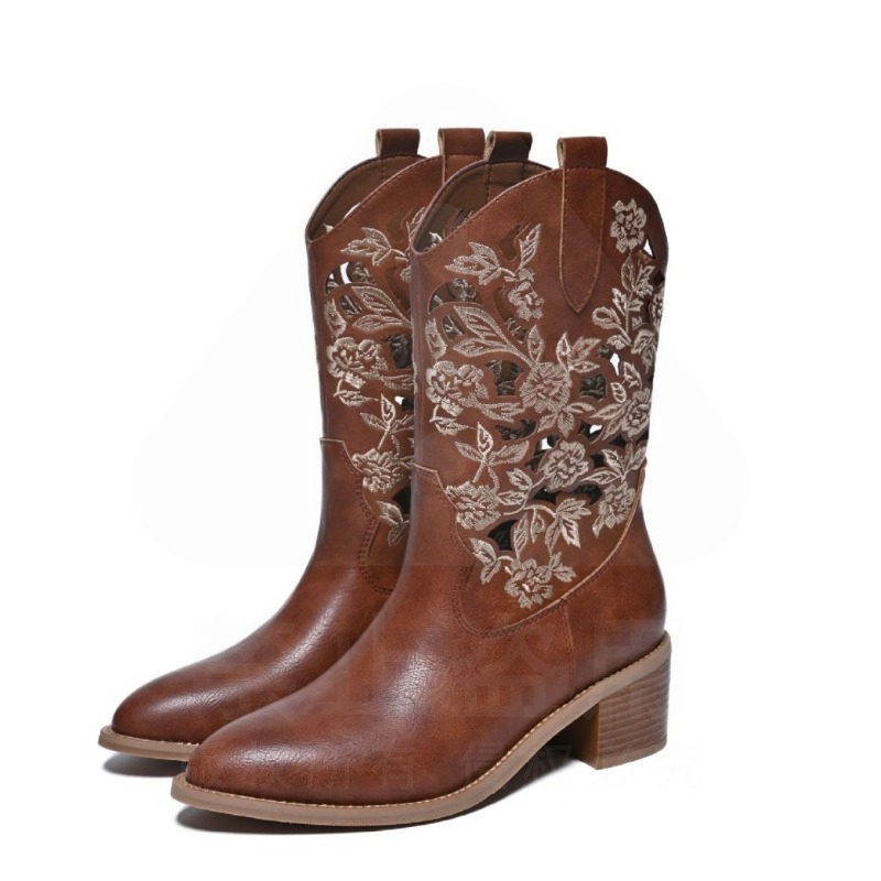 Embroidery Design - Botas Femininas Retrô de Couro Genuíno