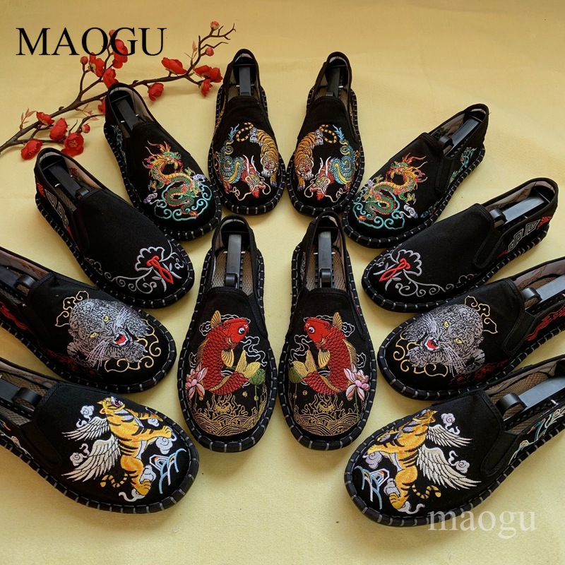 Embroidery Fabric - Sapatos Slip-On Unissex Estilo Chinês com