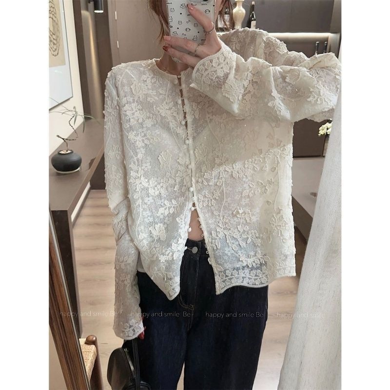 Embroidery Cardigan - Moda bordada tridimensional camisa de renda