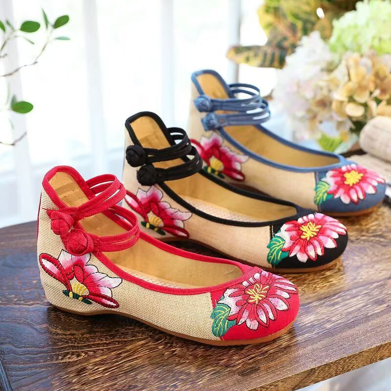 Embroidery Fabric - Sapatos Femininos de Tecido Bordados com