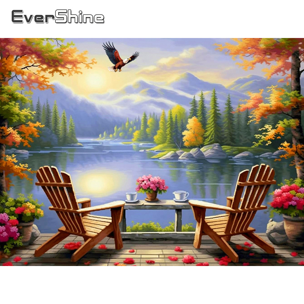 Embroidery Unique Design - Evershine Ponto Cruz Contado Paisagem Montanhosa