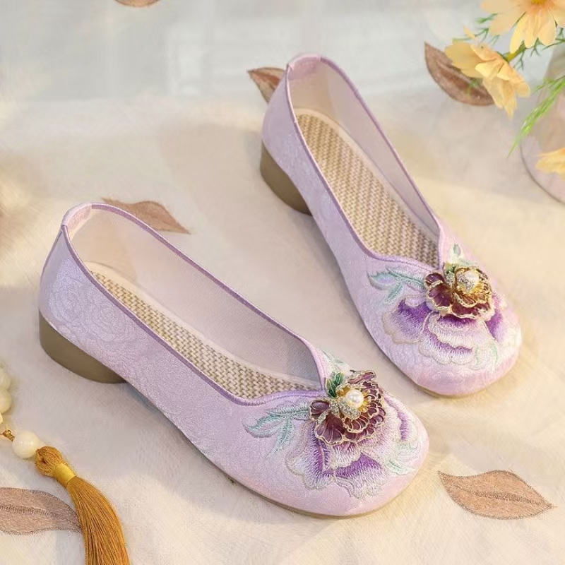 Embroidery Fabric - Sapatos femininos de tecido bordado com