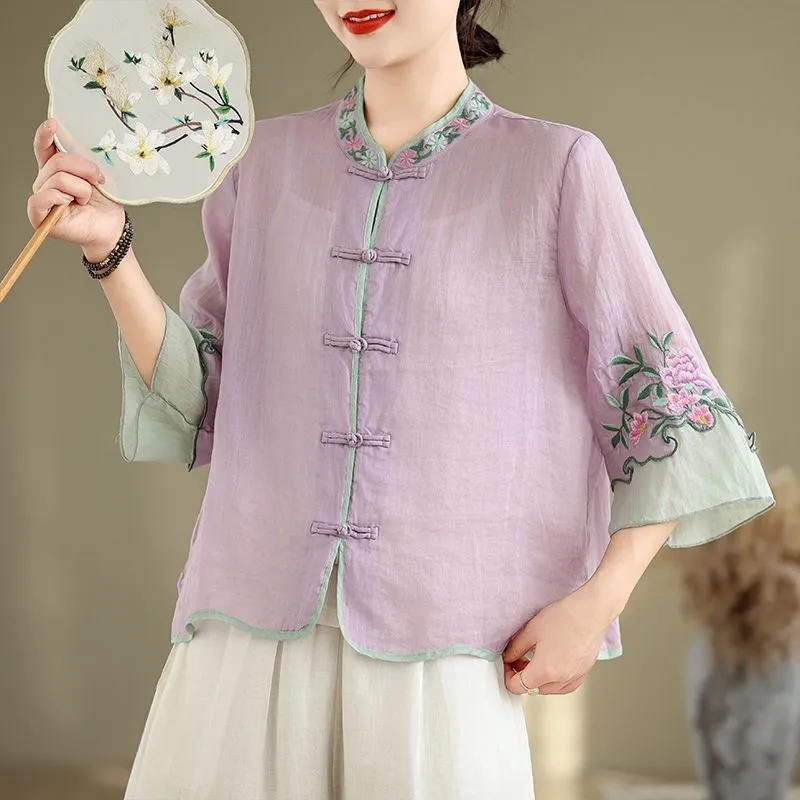 Camisa Feminina de Verão em Al - Embroidery Cardigan avaliação e preço