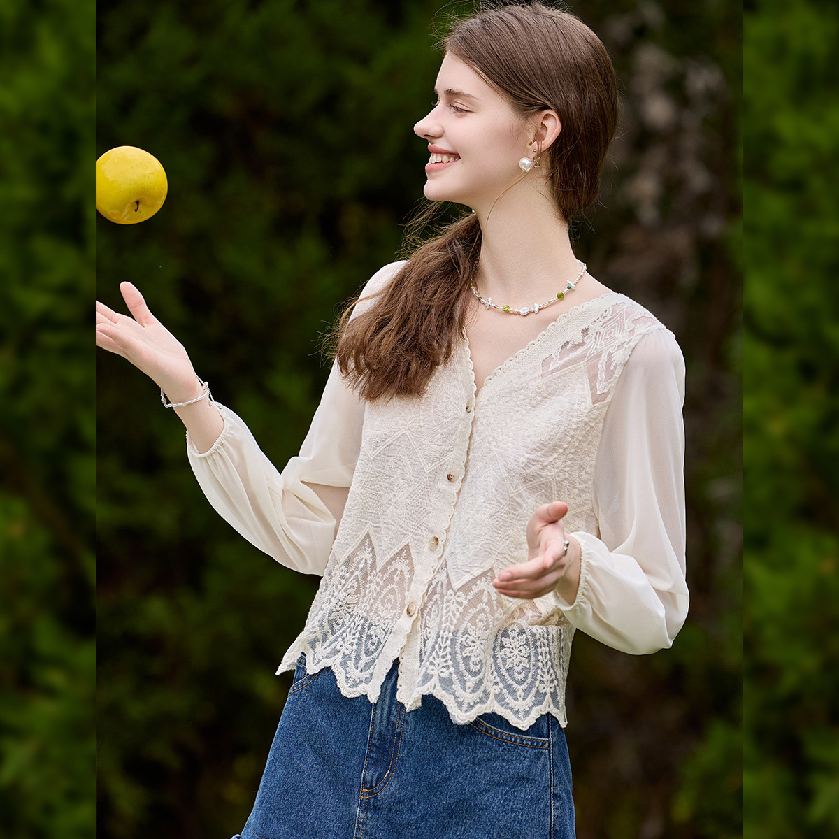 Louis yao doce renda com decot - Embroidery Cardigan avaliação e preço