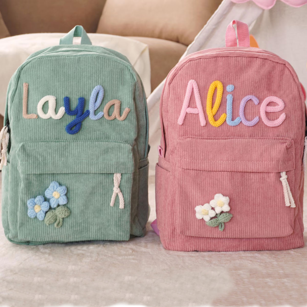 Mochila de Corduroy Personaliz - Embroidery Initials Designs avaliação e preço