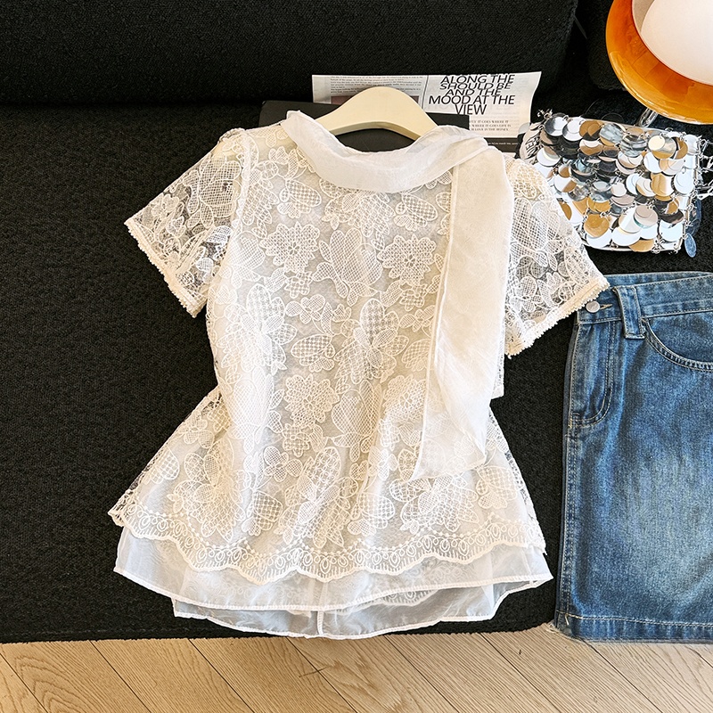 Camisa Elegante de Renda Vazad - Embroidery Unique Design avaliação e preço