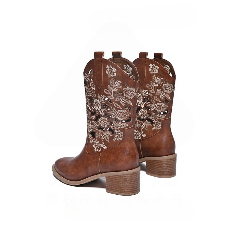 Botas Femininas Retrô de Couro - Embroidery Design avaliação e preço