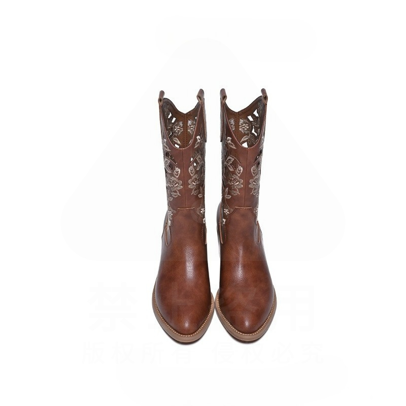 Botas Femininas Retrô de Couro - Embroidery Design avaliação e preço