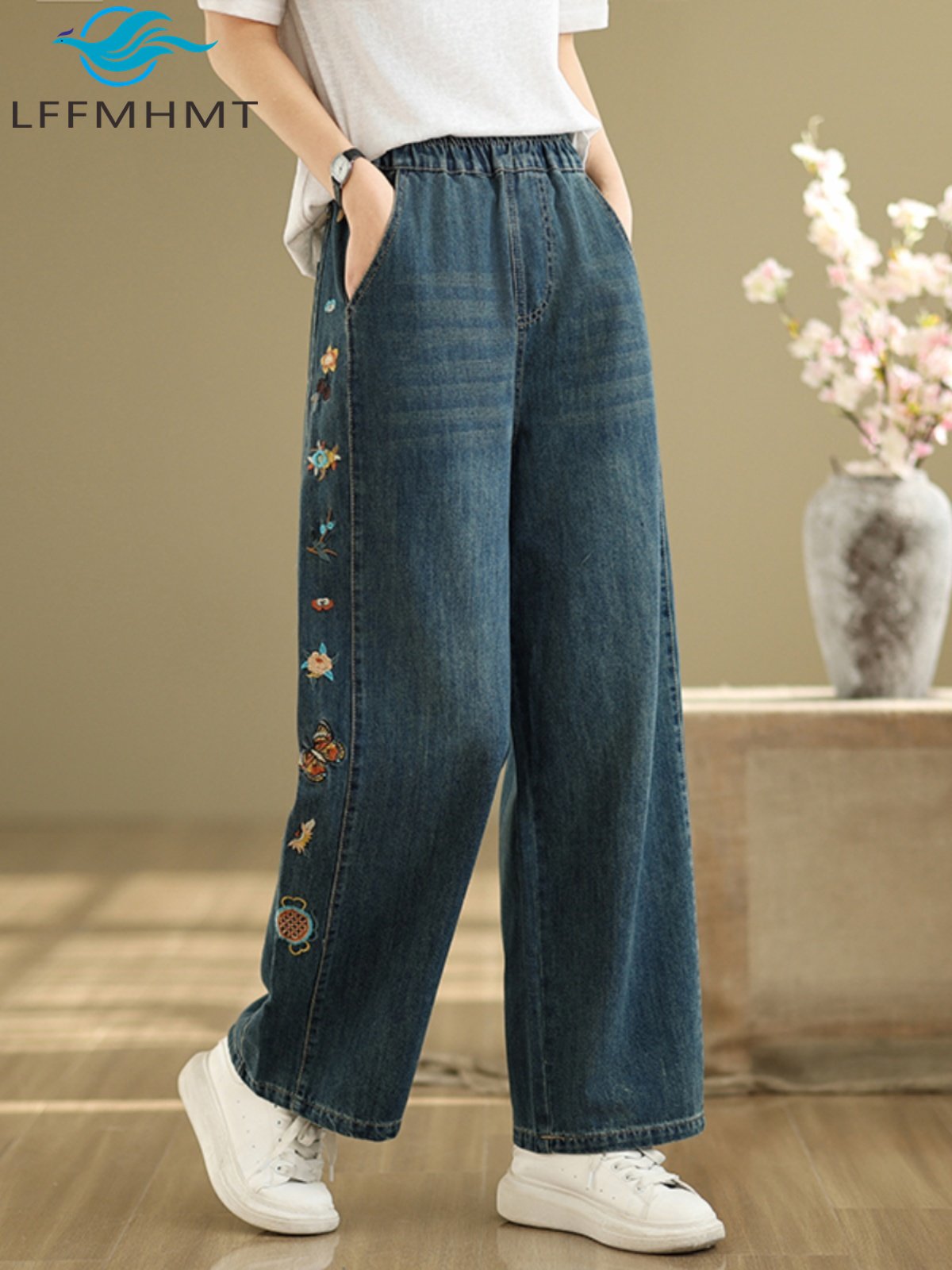 Calças Jeans Femininas com Bor - Embroidery Unique Design avaliação e preço