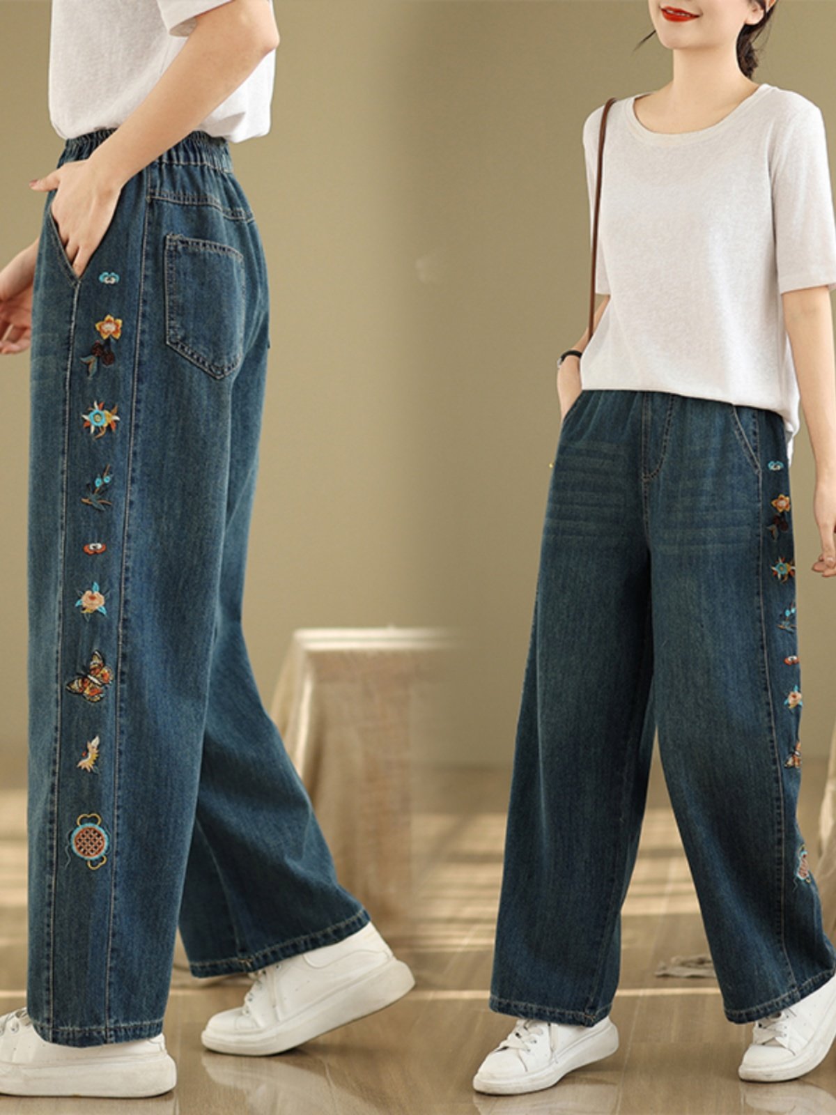 Calças Jeans Femininas com Bor - Embroidery Unique Design avaliação e preço