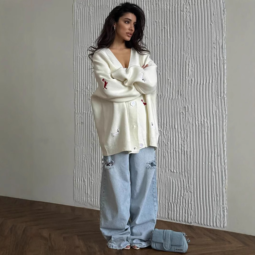 Cardigã Feminino de Outono com - Embroidery Cardigan avaliação e preço