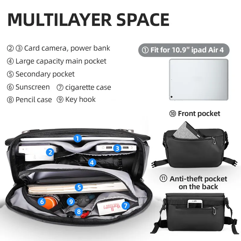 Bolsa transversal masculina an - Embroidery Writing avaliação e preço